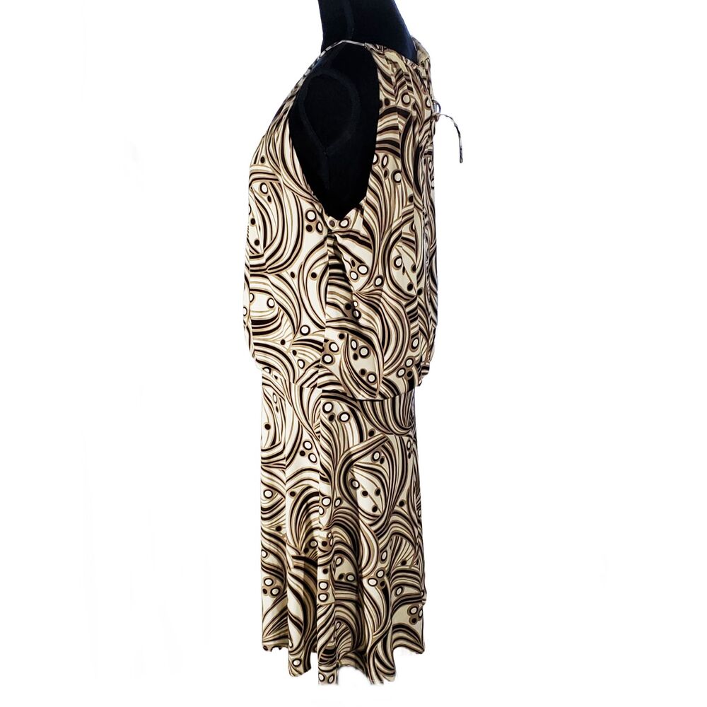 Maggie London Brown White Abstract Print Halter Blouson Dress Size 14 - Picture 6 of 8